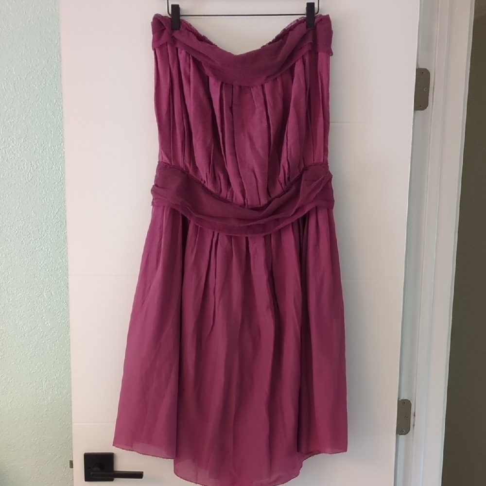 Feminine Silk Blend Flowy Coquette Elegant Pink Strapless Back Bows Midi Dress
